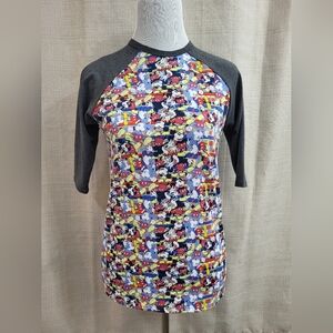 LulaRoe Women’s Mickey Mouse Randy Top Gray 3/4 Sleeve Baseball Tee Size 12